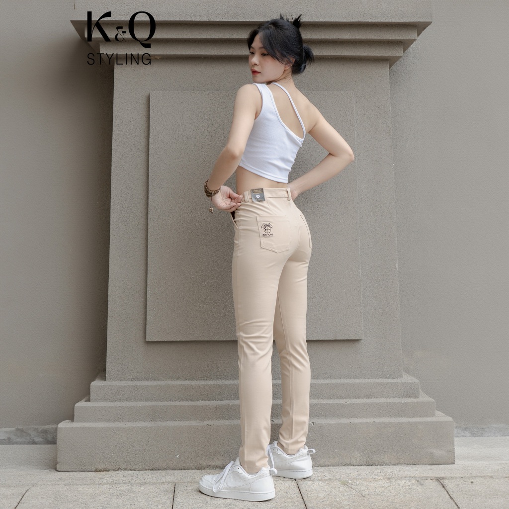Ảnh Quần kaki nữ KQ STYLING ống đứng ôm dáng co giãn 4 chiều mềm mịn Kem Vàng cao cấp 2