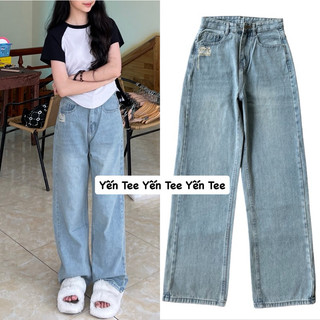 Quần jeans ống xuông màu bụi nhạt ,thiết kế xước túi nhẹ #0678