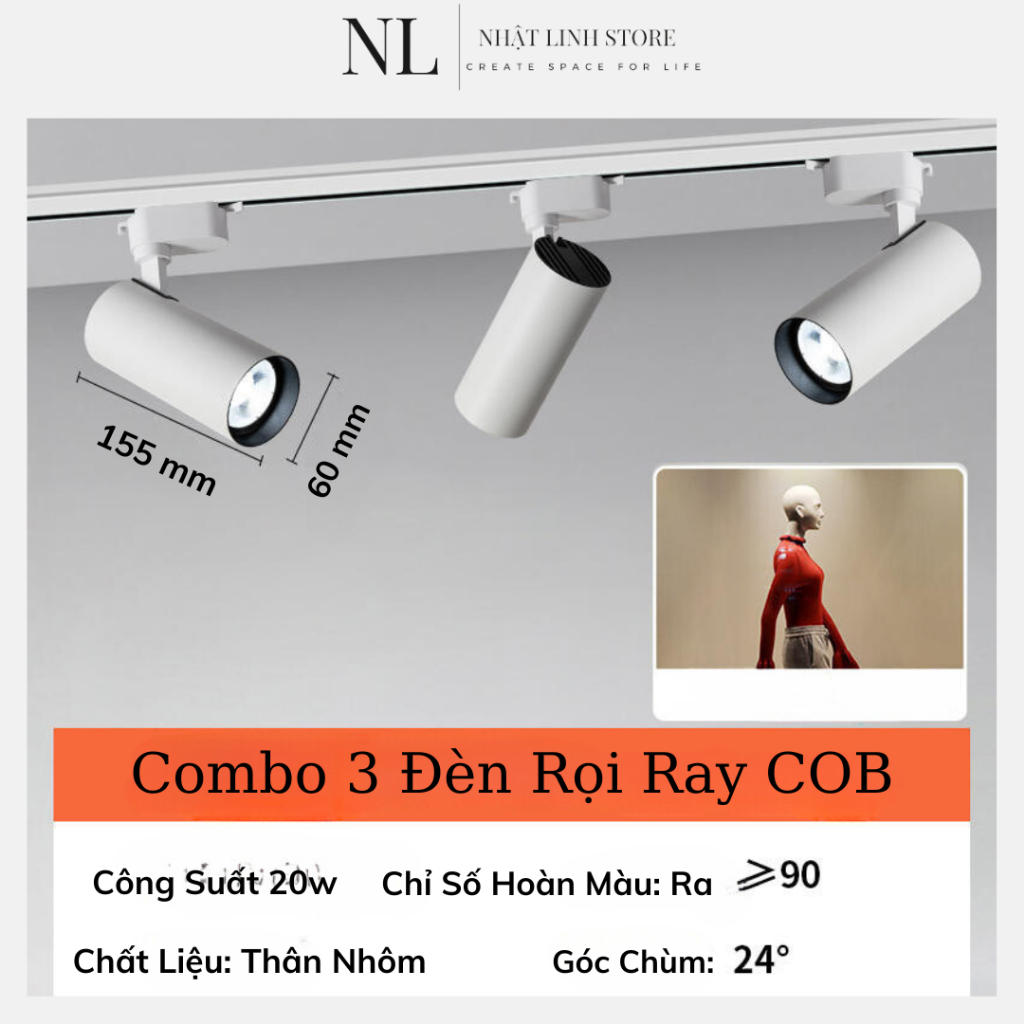 Combo 3 Đèn Rọi Ray Ống Bơ Dài 20w và 1 Thanh Ray 1m, Đèn Led Rọi Cob ...