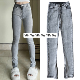 Quần jeans nữ ôm màu khói bạc trơn bản cao cấp có khoá ống , phong cách cá tính Yến Tee #009