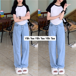 Quần jeans ống xuông xanh nhạt 1 cúc dễ mặc , quần đi học, quần che khuyết điểm Yến Tee