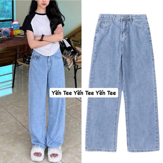 Quần jeans ống xuông xanh nhạt 1 cúc dễ mặc , quần đi học, quần che khuyết điểm Yến Tee