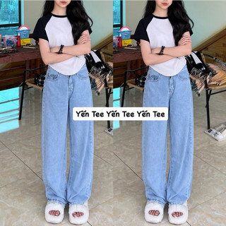 Quần jeans ống xuông xanh nhạt 1 cúc dễ mặc , quần đi học, quần che khuyết điểm Yến Tee