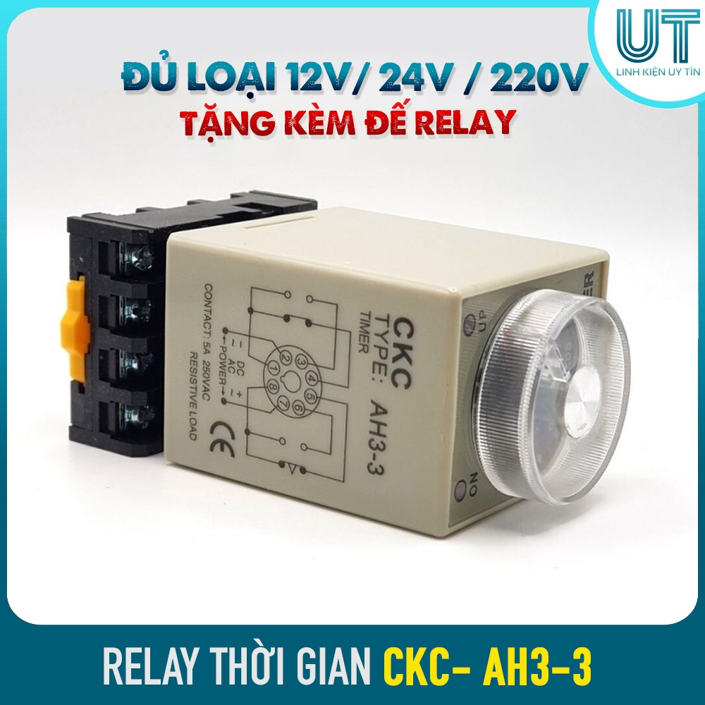 Relay thời gian CKC AH3-3 ( đủ loại 12V, 24V, 220V) TẶNG KÈM ĐẾ - Rơ le ...