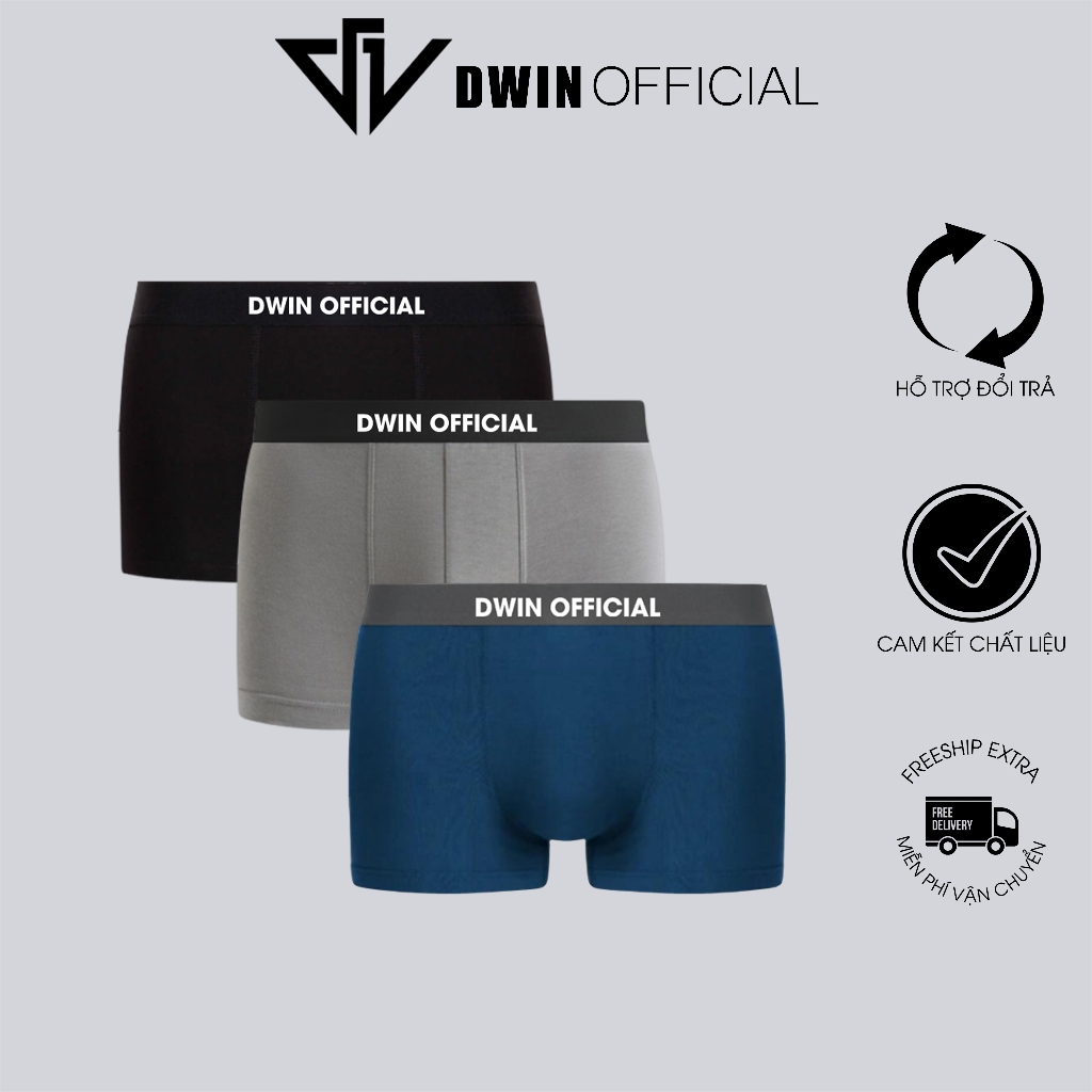 Ảnh Combo 3 quần lót nam DWIN sịp đùi kháng khuẩn cao cấp boxer vải thun lạnh co dãn 4 chiều 2