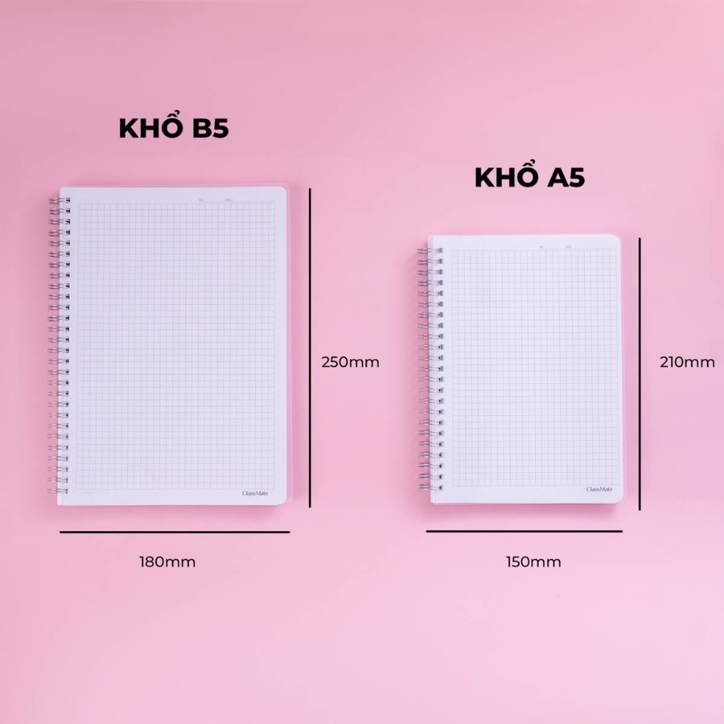Sổ Tay Ghi Chép 200 Trang ClassMate Sổ Lò Xo Bìa Nhựa A5/B5, 70GSM, Dòng Kẻ Ngang/Caro/DotGrid Viết Nhật Ký, Bullet Jour