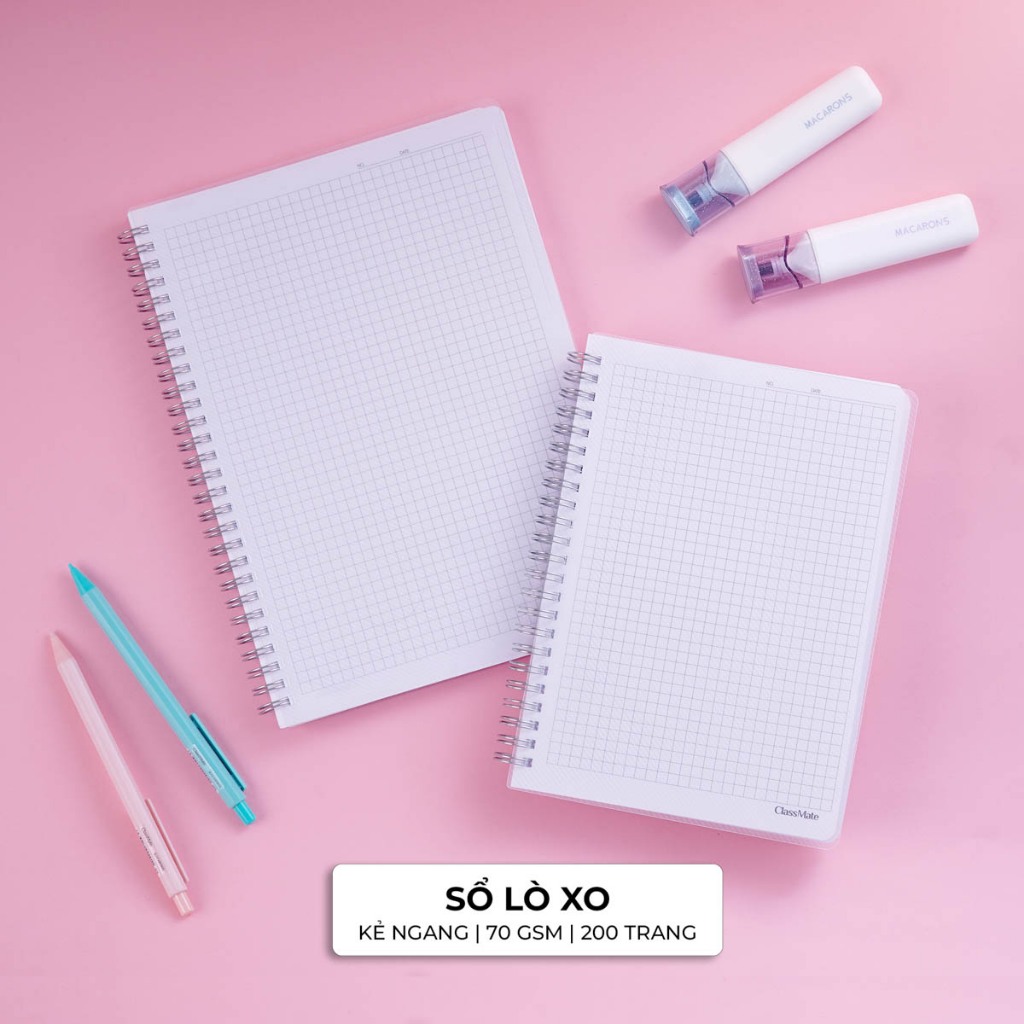 Sổ Tay Ghi Chép 200 Trang ClassMate Sổ Lò Xo Bìa Nhựa A5/B5, 70GSM, Dòng Kẻ Ngang/Caro/DotGrid Viết Nhật Ký, Bullet Jour
