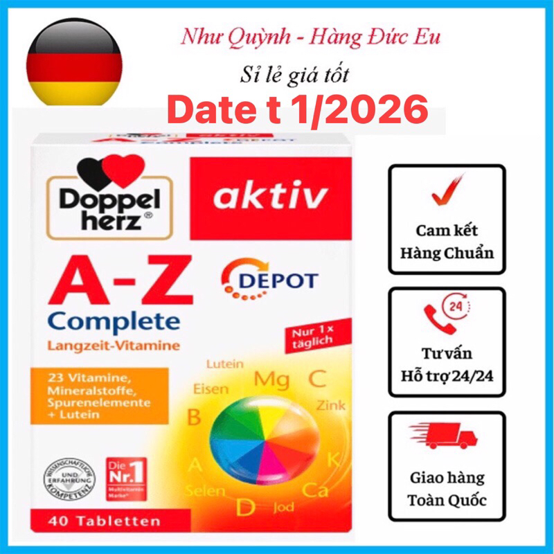 [ Đủ bill ] Vitamin tổng hợp A-Z Depot DoppelHerz (Hộp 40 viên ...