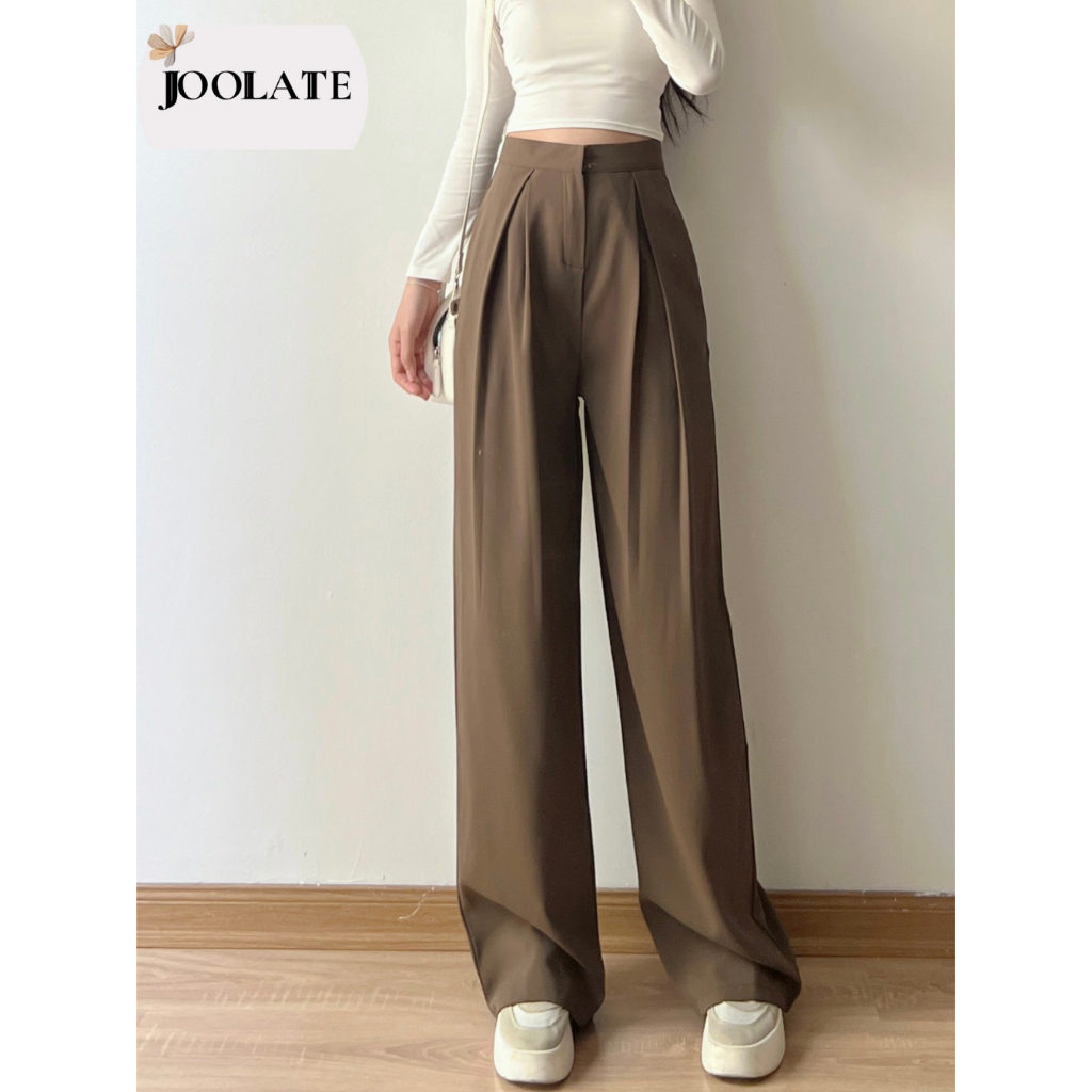 Quần tây công sở Joolate ống rộng ly lệch 2 bên cạp cao hách dáng 382 P13K12