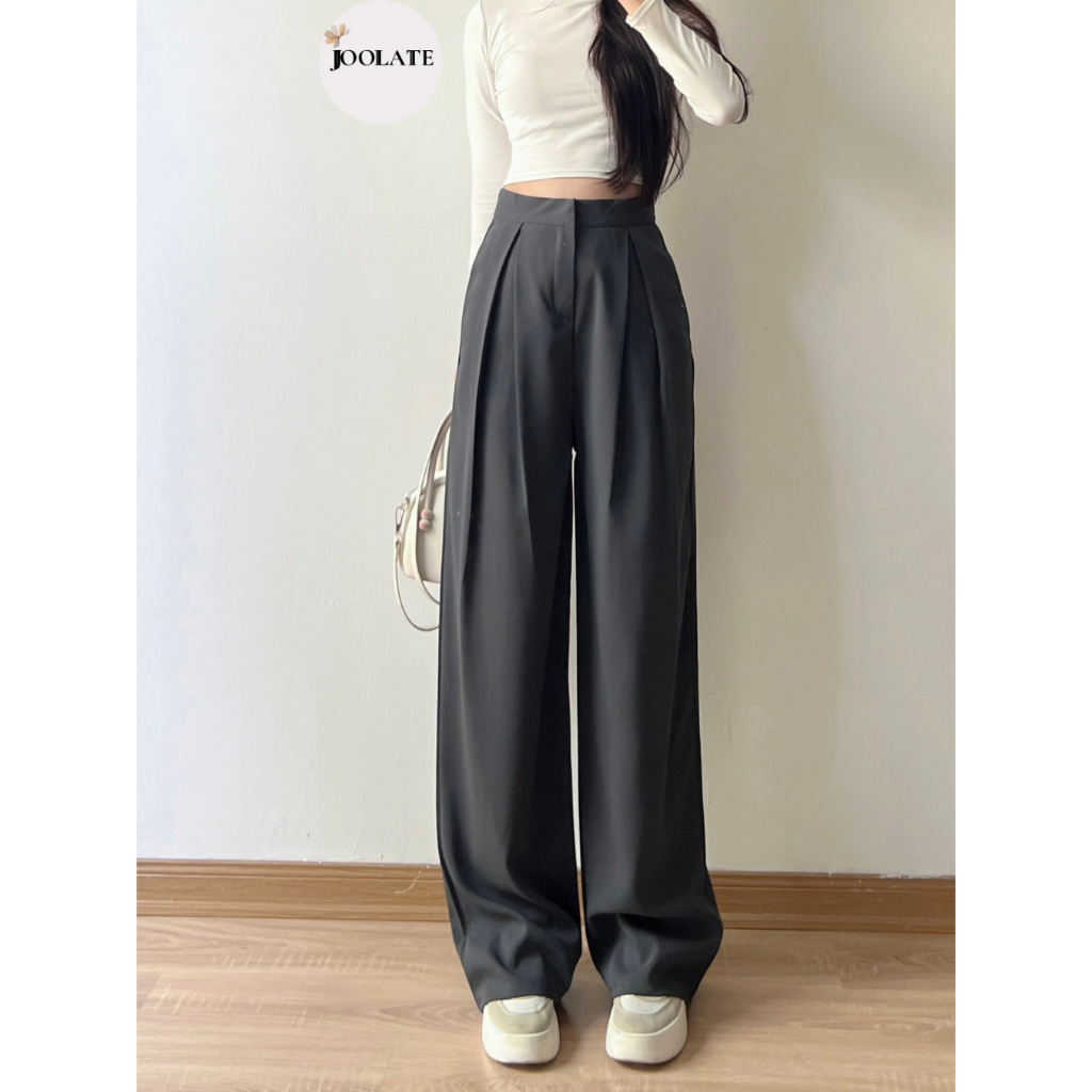 Quần tây công sở Joolate ống rộng ly lệch 2 bên cạp cao hách dáng 382 P13K12
