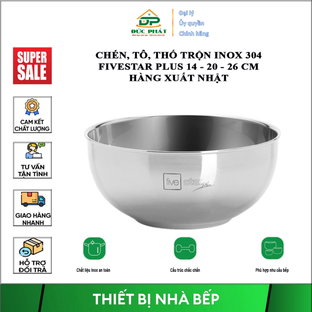 Tô, chén, thố trộn Inox 304 Fivestar Plus 14/20/26cm sáng bóng bền đẹp ...