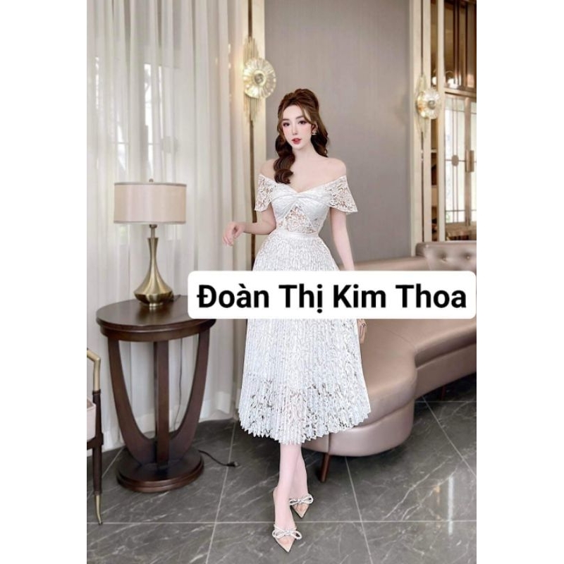 Váy Ren Hoa Trễ Vai Kim Thoa Design Kèm Feedback Khách Yêu