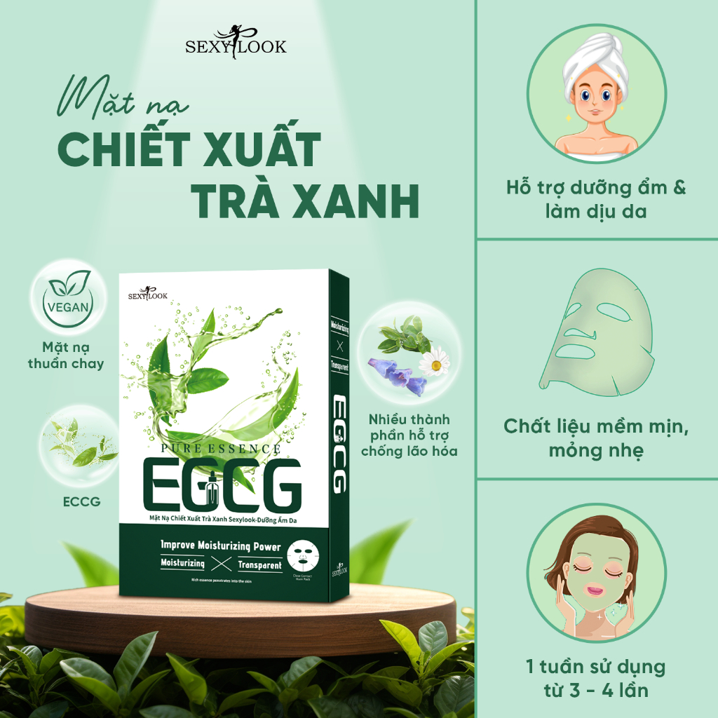 Combo Mặt Nạ Trà Xanh Hỗ Trợ Dưỡng Ẩm Da và Xịt Khoáng Tràm Trà SEXYLOOK