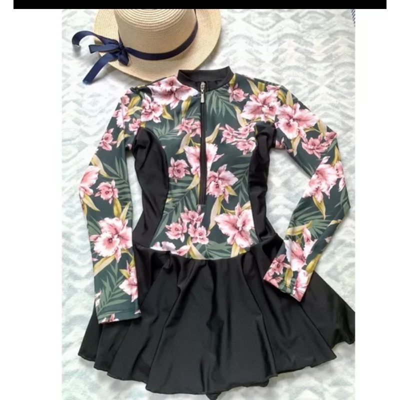 đồ bơi 1 mảnh họa tiết phối dây kéo kín đáo có size M L XL có sẵn mút ngực chân váy có quần bên trong