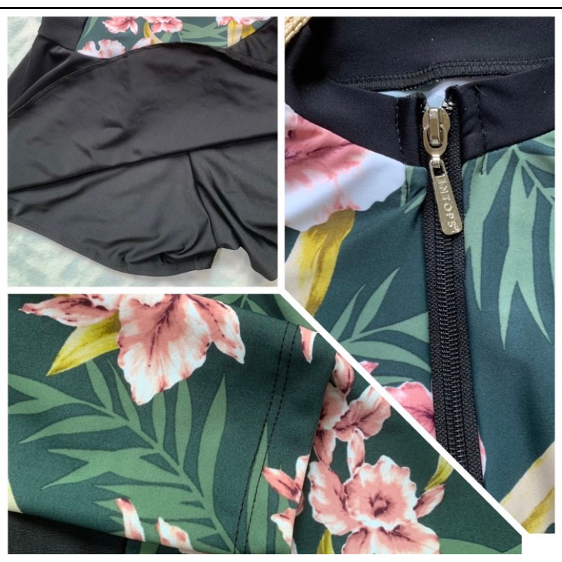 đồ bơi 1 mảnh họa tiết phối dây kéo kín đáo có size M L XL có sẵn mút ngực chân váy có quần bên trong