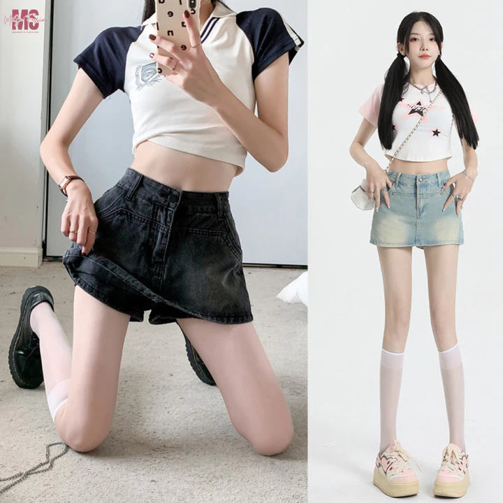 Quần Giả Váy Jean Ngắn Dáng Chữ A Có Quần Mặc Trong MiSU Quần Giả Chân Váy Dáng Ngắn Sexy GV