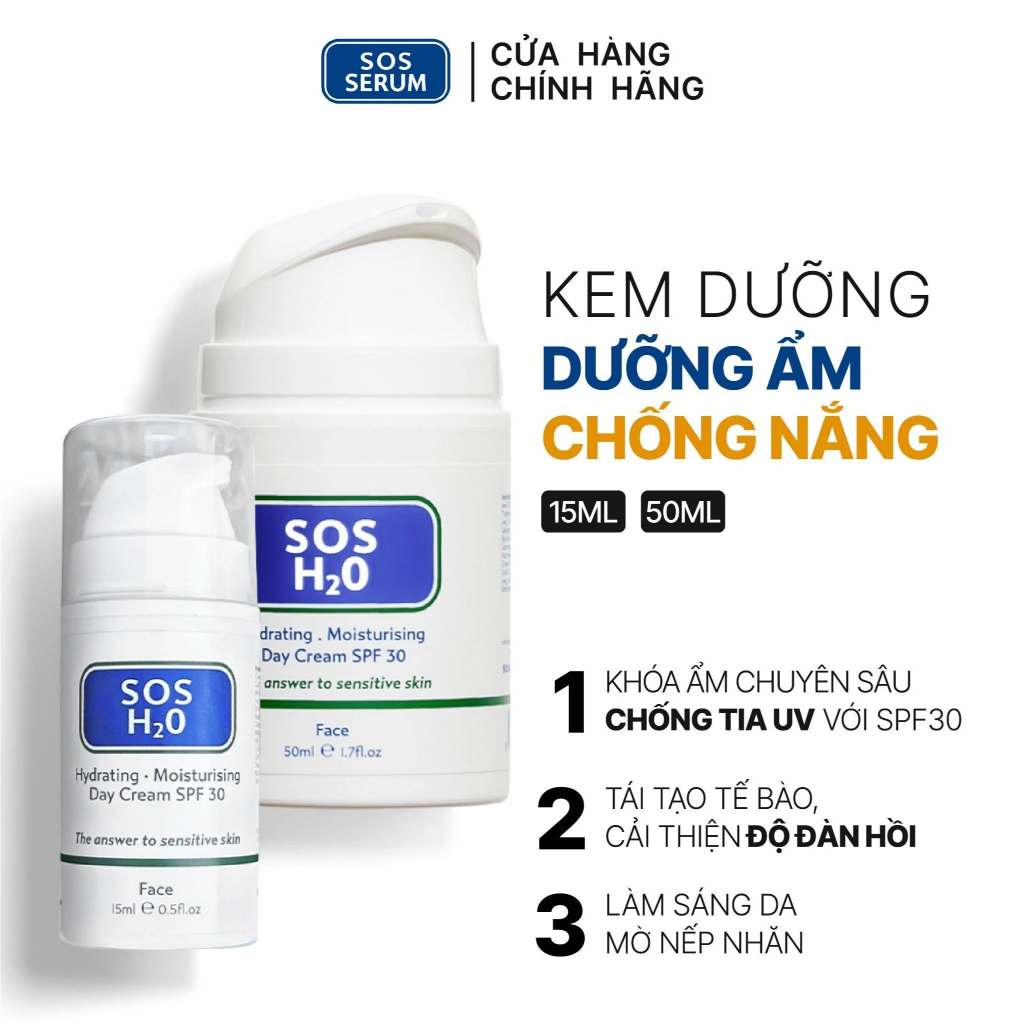 Kem dưỡng Chống nắng Vật lý,tăng cường độ ẩm hàng ngày SOS H20 SPF30 Anh [SOS SERUM]