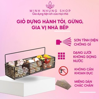Giỏ đựng hành, tỏi, gừng và gia vị nhà bếp tiện lợi, có kèm miếng dán chắc chắn.