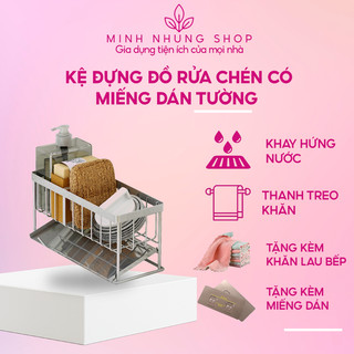 Kệ Đựng Đồ Rửa Chén Gắn Tường Kèm Khay Hứng Nghiêng Tiện Lợi.