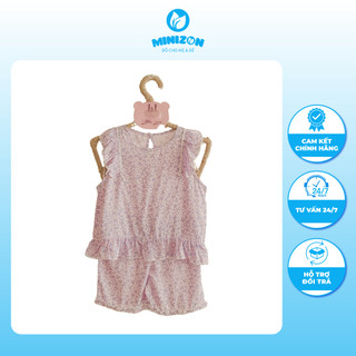 Bộ bé gái sát nách vải lanh tơ Little Love cho bé từ 3m tới 4y