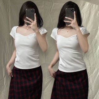 Áo cúp ngực tay ngắn ôm gọn tôn dáng, áo cổ U lượn viền - LYLYNA A040