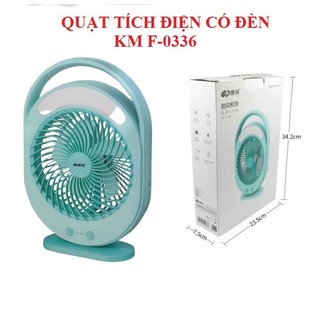 QUẠT SẠC TÍCH ĐIỆN CÓ ĐÈN LED SÁNG KM-F0336 MÀU XANH LỤC BẢO