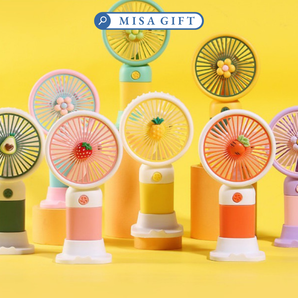 Quạt Cầm Tay Mini Có Đế Quạt Kê Điện Thoại Tiện Lợi và Sticker Trái Cây ...
