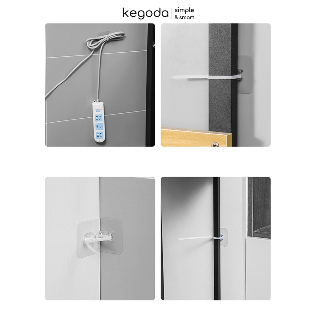 Ảnh Bộ Miếng Dán Chịu Lực Kèm Dây Đai Rút Cố Định Chống Lật Tủ Kệ KEGODA (Không Cần Khoan) 3