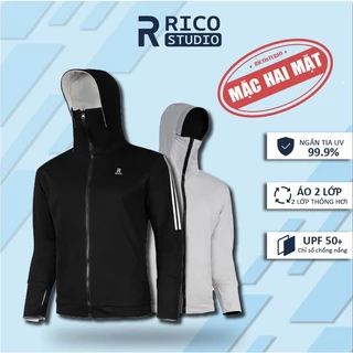 Áo chống nắng 2 lớp 2 mặt UPF50+ chống tia UV nam nữ sọc dọc kín mặt M21 Rico