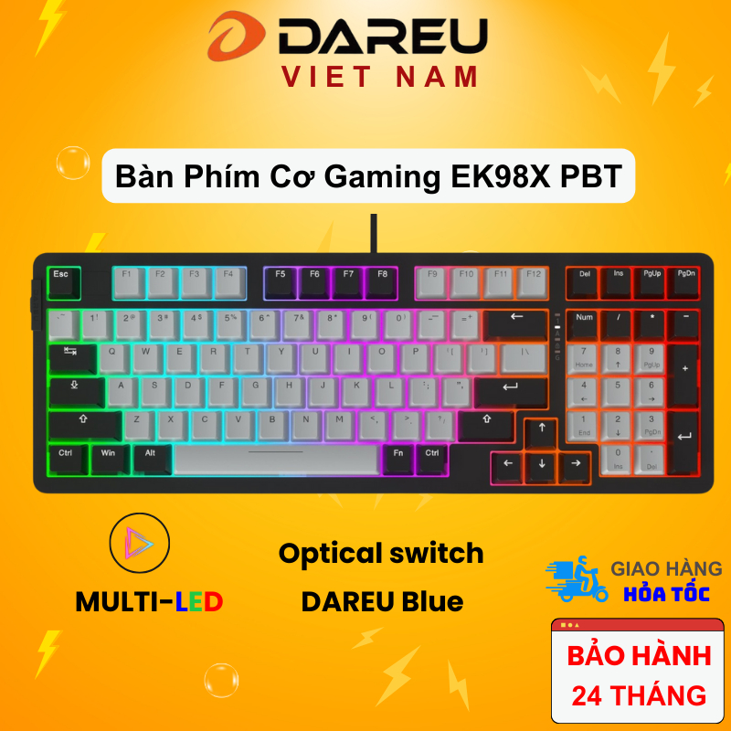 Bàn phím quang cơ Gaming DAREU EK98X PBT BLACK-GREY (WATERPROOF ...
