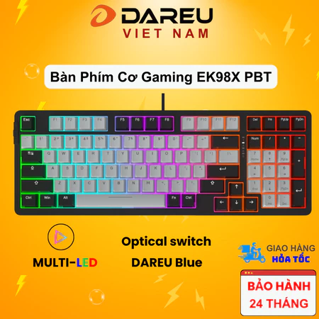 Bàn phím quang cơ Gaming DAREU EK98X PBT BLACK-GREY (WATERPROOF, OPTICAL sw, MULTI LED)
