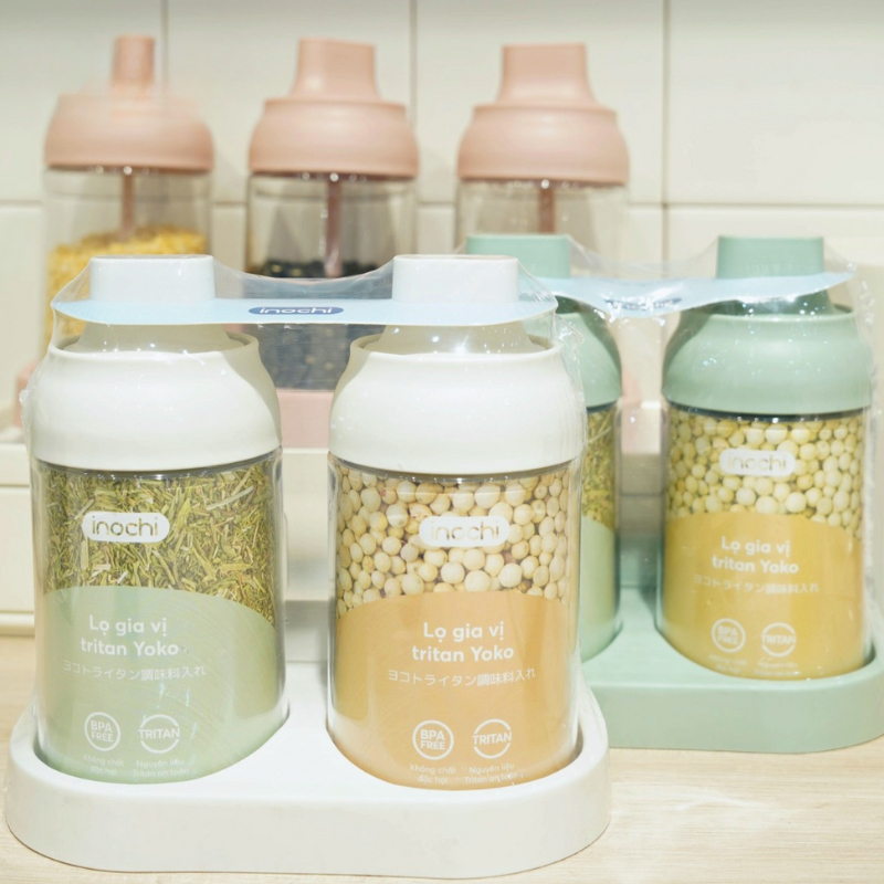 Bộ 2, bộ 3 hộp gia vị Tritan Yoko tiêu chuẩn Nhật có nắp, muỗng tiện dụng - CHÍNH HÃNG INOCHI