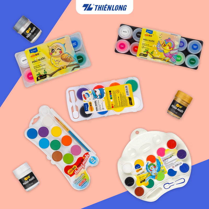 Set màu nước 6/8/12 dạng hủ/ dạng nén Thiên Long Colokit chuyên dụng tô màu, vẽ tranh, kèm cọ + hủ l
