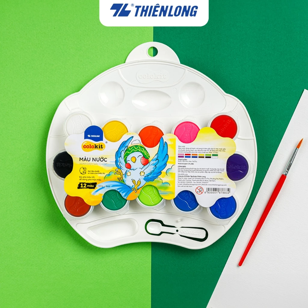 Set màu nước 6/8/12 dạng hủ/ dạng nén Thiên Long Colokit chuyên dụng tô màu, vẽ tranh, kèm cọ + hủ l