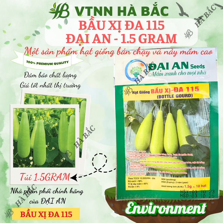 Hạt Giống Bầu Xị Đa 115 Đại An - 1.5 Gram, Hạt Giống Nảy Mầm Tốt, Năng Suất Cao, Trông Quanh Năm