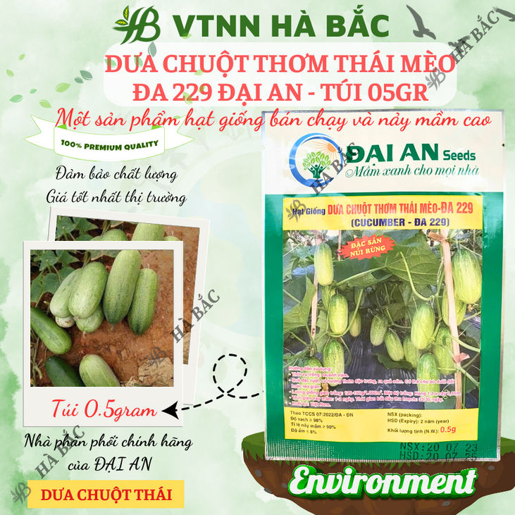 Dưa Chuột Thơm Thái Mèo Đa 229 Đại An - Túi 0.5gram, Hạt Giống Nảy Mầm Tốt, Năng Suất Cao, Trông Quanh Năm