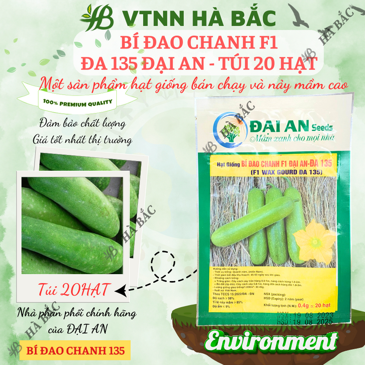 Hạt Giống Bí Đao ĐA 135 Đại An - Túi 0.4gram, Hạt Giống Nảy Mầm Tốt, Năng Suất Cao, Trông Quanh Năm