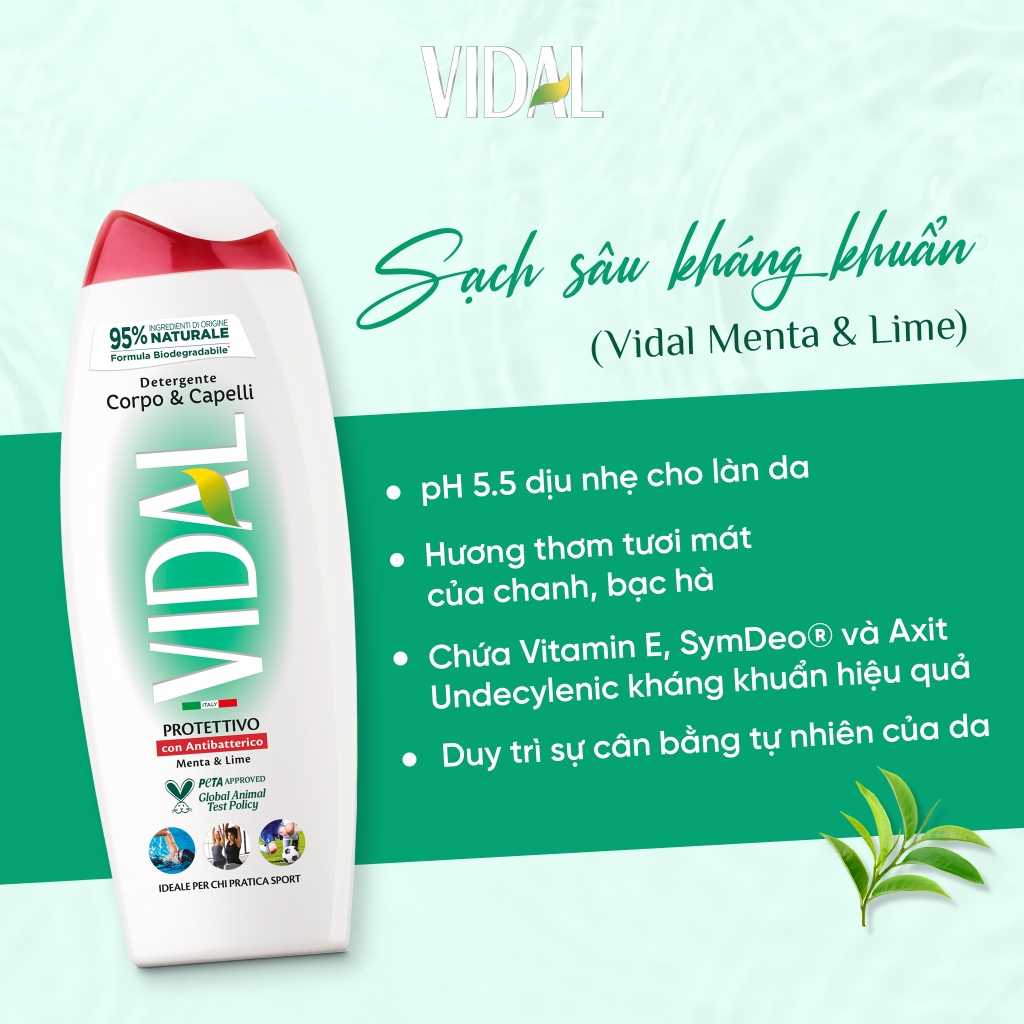Sữa tắm gội 2 trong 1 Vidal 250ml thành phần tự nhiên dành cho cả gia đình