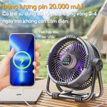 Quạt Để Bàn Tích Điện Đa Năng DELADEP 4 Cấp Độ Gió,Tích Hợp Đèn LED Thích Hợp Đi Dã Ngoại,Xoay 360° Làm Mát Lên Đến 16H — ảnh 8