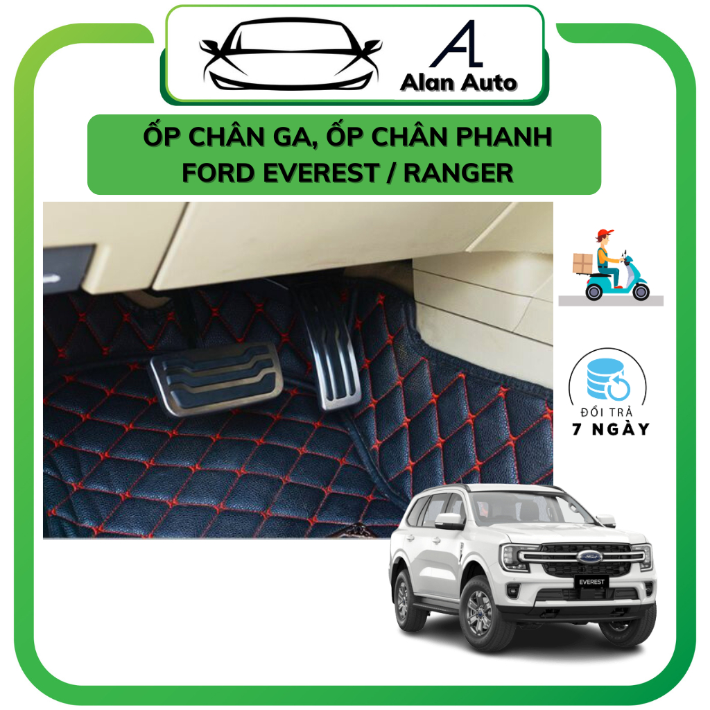 Ốp chân ga, Ốp chân phanh xe Ford Everest, Ranger 2017-2024 .CHẤT LIỆU INOX bọc cao su cao cấp