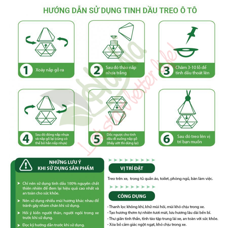 Tinh Dầu Treo Xe  Hoa Nhài - TINH DẦU HÀ NA -  Khử mùi ẩm mốc, mùi xe mới.