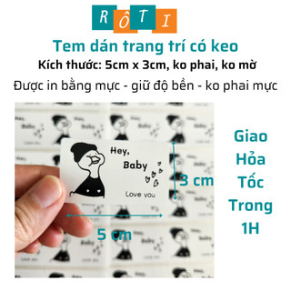 Set 50 tem dán trang trí cute, dễ thương hộp gói hàng, kích thước 5x3cm, có sẵn keo dán