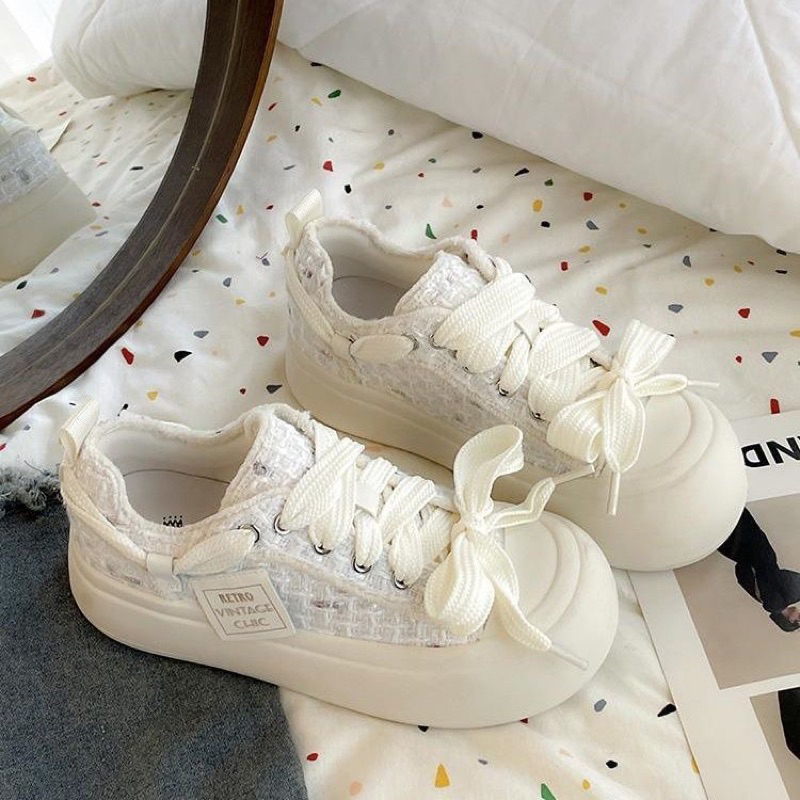 (Sẵn trắng 36,37 hồng 38) Giày Thể Thao Sneaker Phối Dạ Đế Độn Xinh Đi Học Đi Chơi