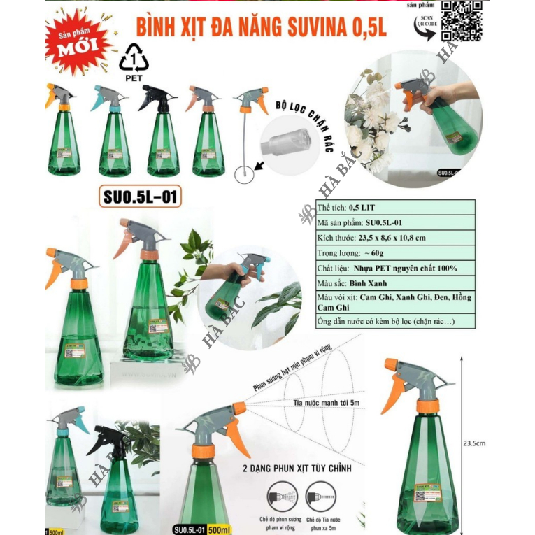 Bình xịt tay tưới cây 0.5 Lít Suvina - Công nghệ Nhật Bản [Hàng chính hãng]