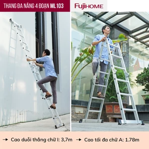 Thang nhôm gấp 4 đoạn 3.5M- 4.5M xếp gọn FUJIHOME Nhập khẩu, thang chữ A, M gấp gọn đa năng chốt khoá an toàn chính hãng