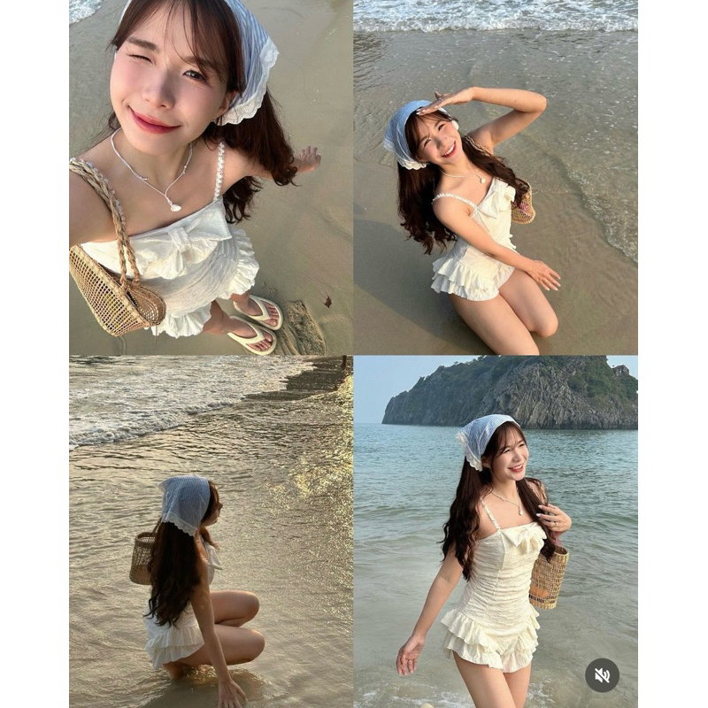 SET BIKINI REN GỢN SÓNG TUA BÈO NƠ NGỰC + KÈM KHĂN REN