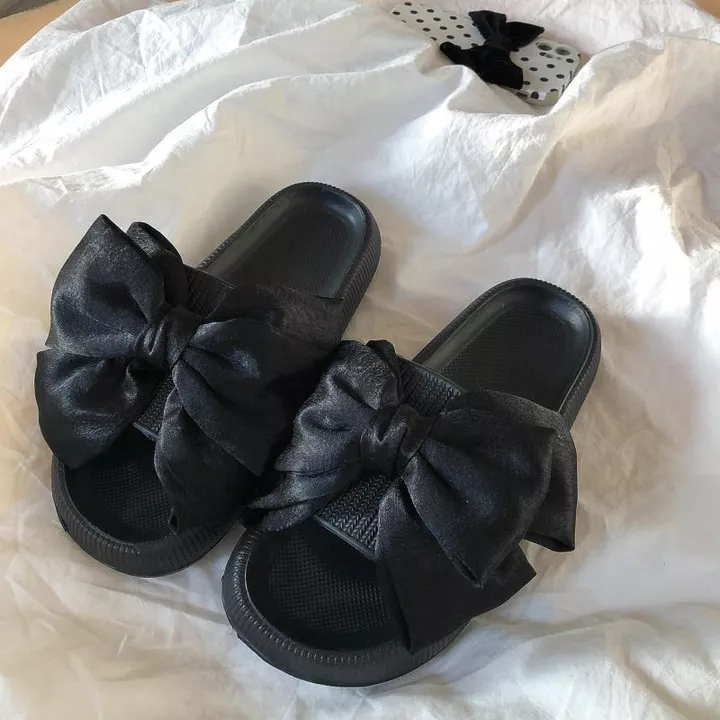 Dép nữ bánh mì, dép bánh mì đế cao đính nơ xinh cute chất liệu EVA siêu êm cao 4cm hack chân