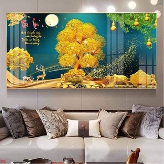 Bộ Tranh Treo Tường, Treo Tết 2024 Tài Lộc, Cây Kim Tiền in Uv 5D Tráng Gương Cao Cấp TL