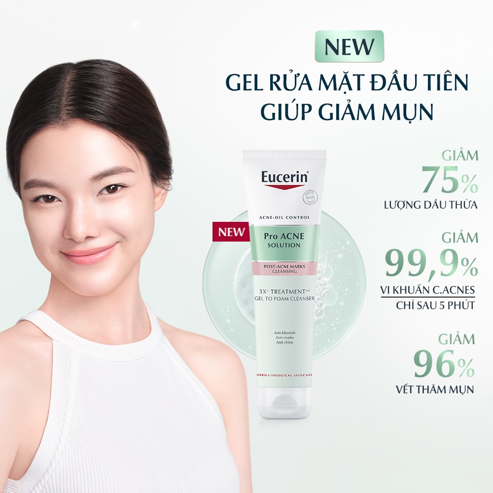 Ảnh Gel rửa mặt cho da mụn Eucerin 3X Treatment Gel To Foam Cleanser 150ml 4
