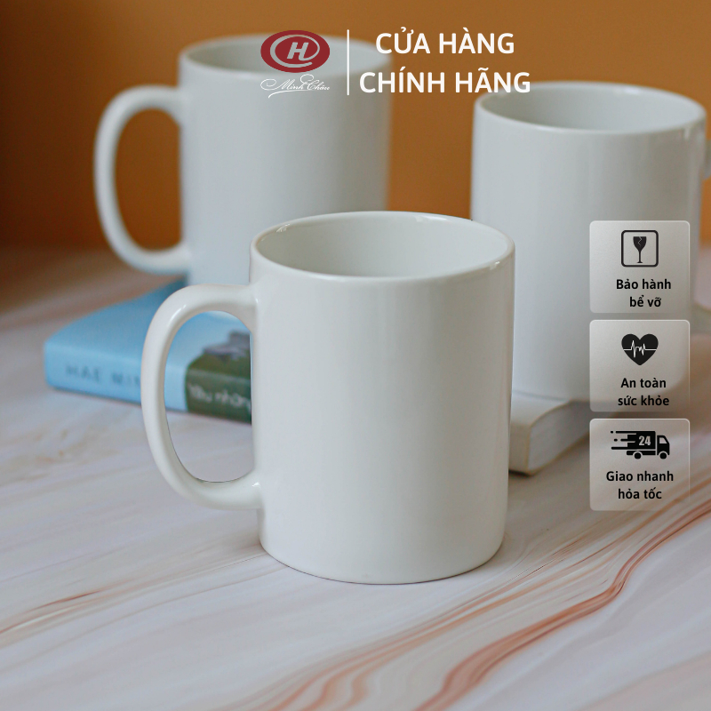 Cốc Nước Sứ Trắng Trơn Có Quai 390ml - CN08 - Sứ Minh Châu